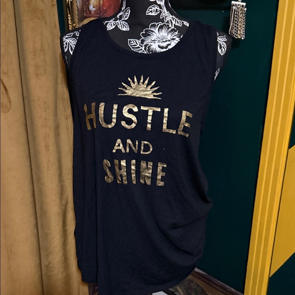 Old Navy Black and Gold Hustle Tank Top